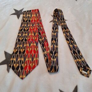 SERICA Mens 100%Silk Necktie ITALY Designer Geometric Red Blue‎ Black Gold Rare